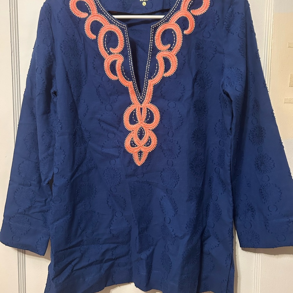 Navy Blue Embroidered Women's Top